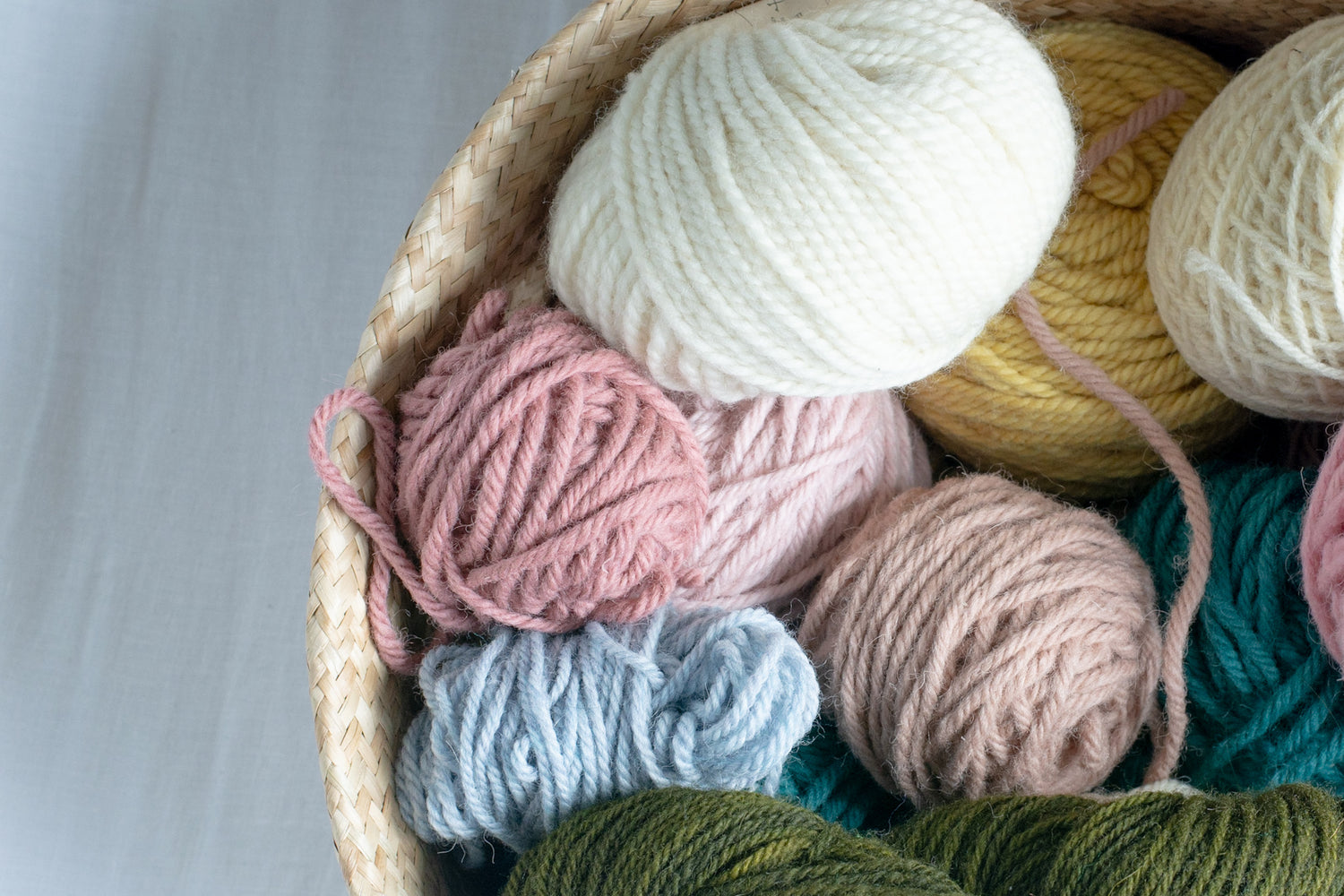 Rattan bowl of yarn for punch needle