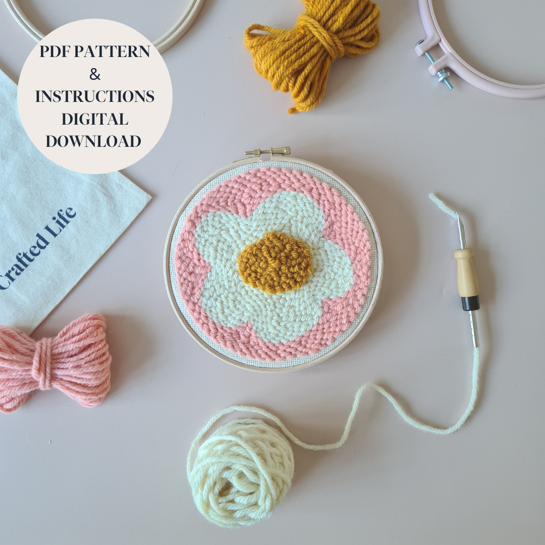 Simple Flower (Peach Background) PDF Punch Needle Pattern & Digital Download