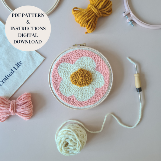 Simple Flower (Peach Background) PDF Punch Needle Pattern & Digital Download