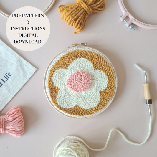 Simple Flower (Mustard Background) PDF Punch Needle Pattern & Digital Download