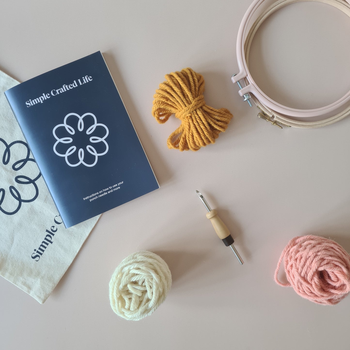 Flower Peach Background Beginner Punch Needle Kit