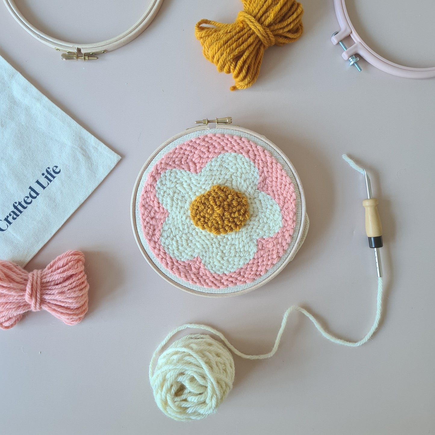 Flower Peach Background Beginner Punch Needle Kit