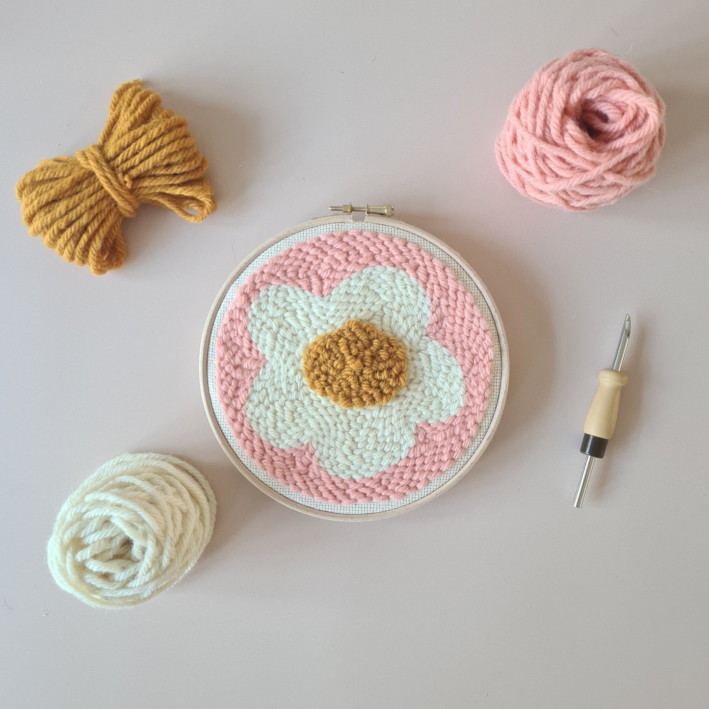 Flower Peach Background Beginner Punch Needle Kit