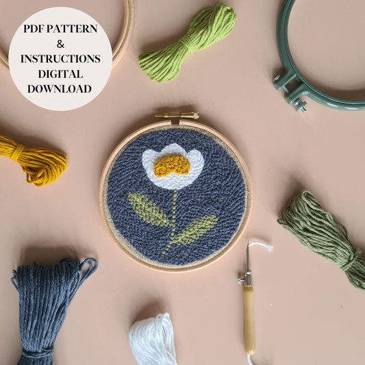 Blue Background Daisy PDF Punch Needle Pattern / Digital Download