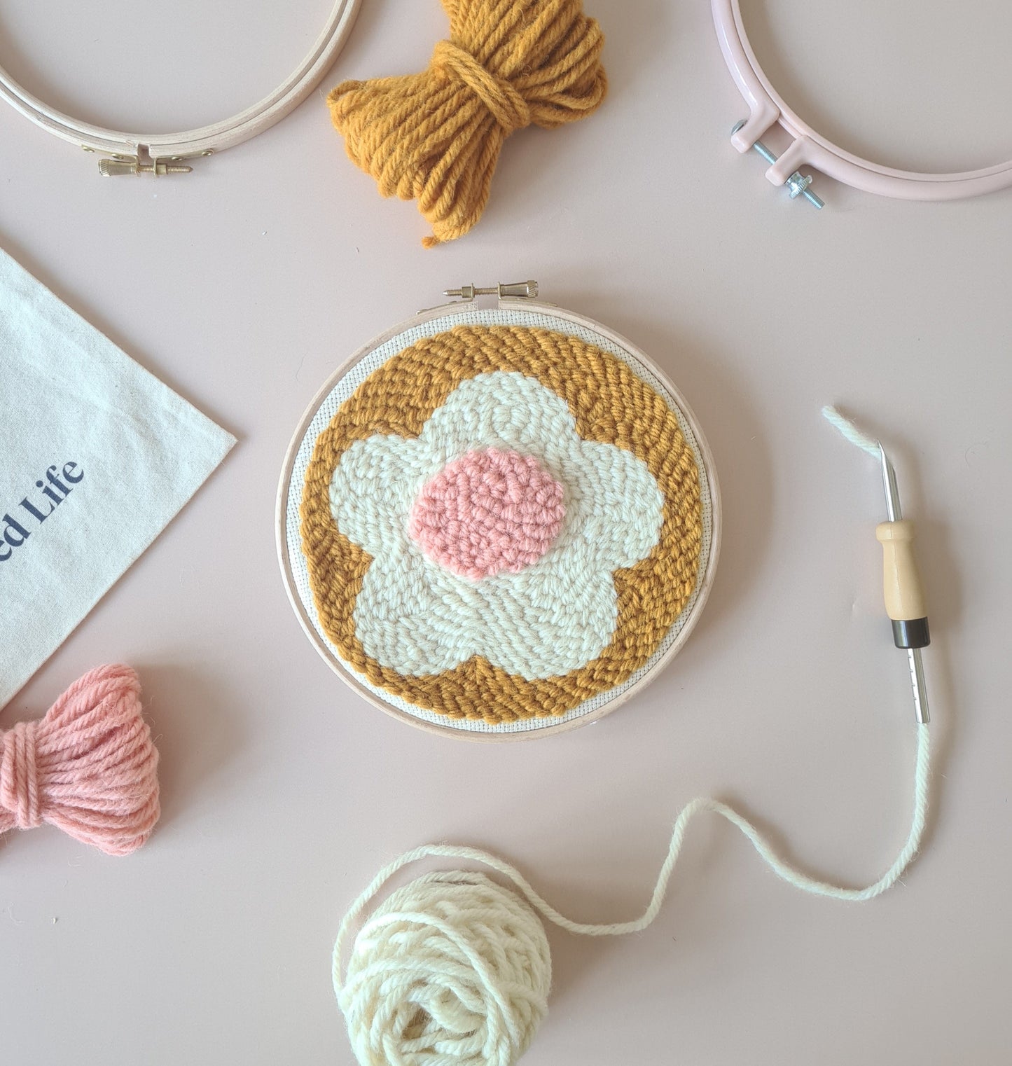 Flower Mustard Background Beginner Punch Needle Kit