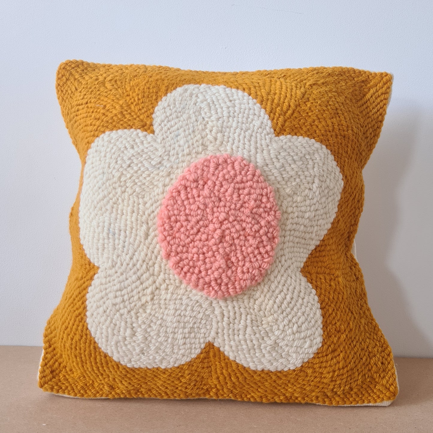 Mustard Floral Punch Needle Cushion