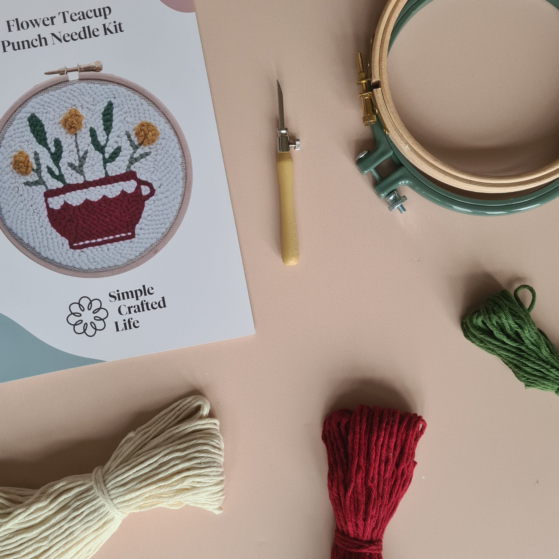 Complete Beginner Punch needle kit. Including practice fabric